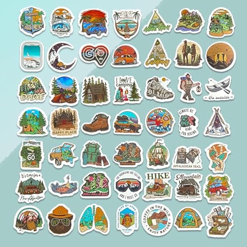 Camping Stickers - 100 pcs Bulk Waterproof Vinyl, Outdoor Travel, Hiking, Nature, Adventure Time Themes - for Scrapbooking, Luggage, Water Bottles, Journaling - Ideal for Adults, Kids, Teens - Image 5